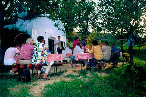 Tourists at a typical wine cellarpress   house near Siofok on Lake Balaton   Hungary