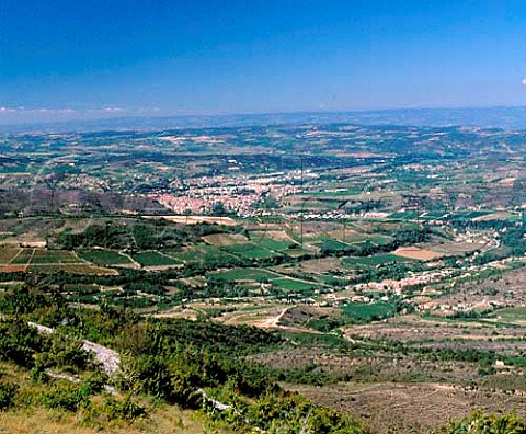 Vineyards surround the town of Limoux in the Aude   valley  viewed from the 654metre high   Pic de Brau    Aude France