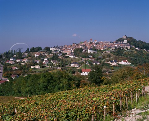 View over vineyard to the hilltop town of Sancerre   Cher France   AC Sancerre