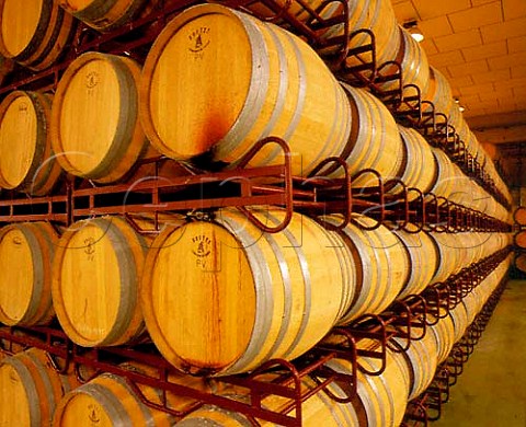 French oak barrels in the cellars of   Bodegas Palacio de la Vega   Discatillo near Estella  Spain  Navarra