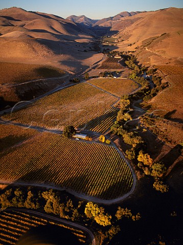 Tepusquet Creek exits the San Rafael Mountains  alongside the Byron and Cambria vineyards   Santa Barbara Co California   Santa Maria Valley AVA
