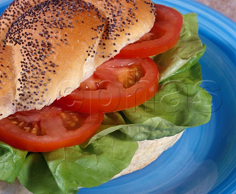 Lettuce and tomato in a seeded roll