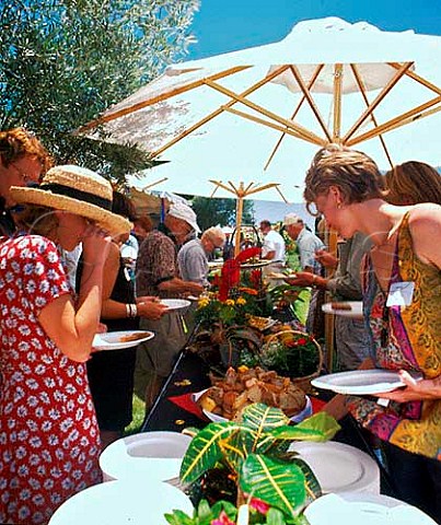 Outdoor buffet at Clos du Val winery Yountville   Napa Co California