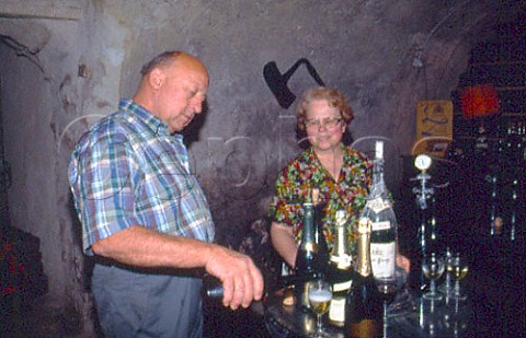 JeanFranois Chabord and his wife taste   their sparkling wine StPray Ardche France