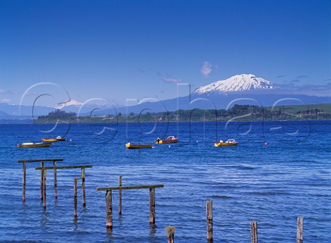 Lake Llanquihue with the Calbuco Volcano beyond  Near Puerto Montt Chile