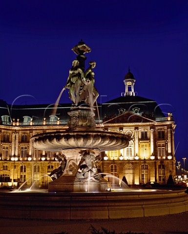 Fountain in the Place de la Bourse at night Bordeaux  Gironde France