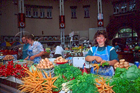 Vegetable stall in the indoor municipal   market Kiev Ukraine