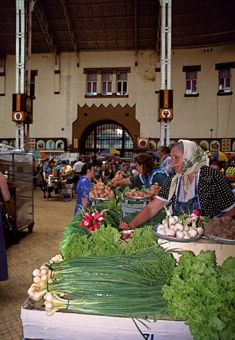 Vegetable stall in the indoor municipal market Kyiv Ukraine