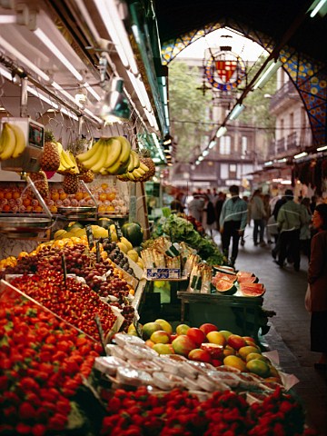 Fruit and vegetables in Mercat de Sant Josep known   as La Boqueria Las Ramblas Barcelona Catalonia   Spain