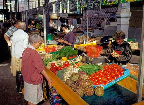 Vegetable stall in the covered market at Chaumont  HauteMarne France