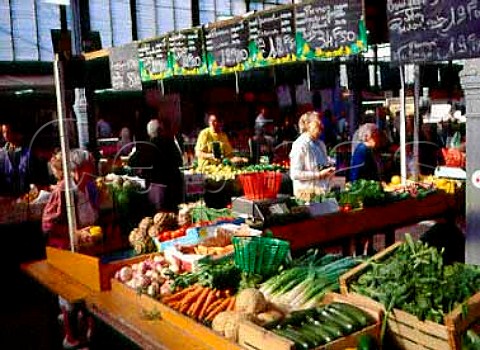 Vegetable stall in the covered market at Chaumont   HauteMarne France