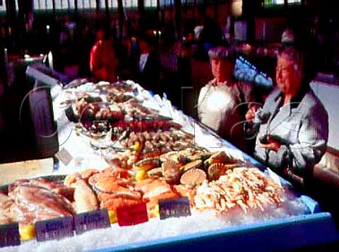 Seafood stall in the covered market at Chaumont  HauteMarne France