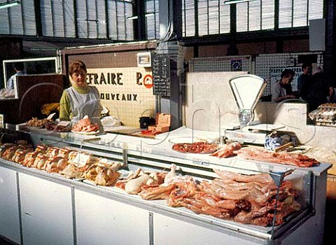 Butchers stall in the covered market at Chaumont   HauteMarne France