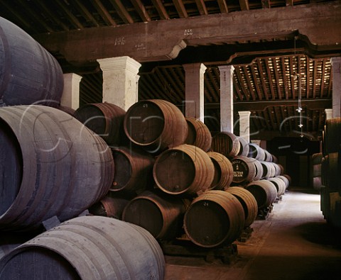 Barrels in one of the bodegas of Gonzalez Byass Jerez Andaluca Spain Sherry