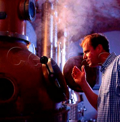 Karl Holzapfel distiller and winemaker in his   distillery at Joching Austria   Wachau