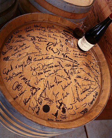 Signatures on a wine barrel from the World Pinot  Noir Winemakers Conference at Ata Rangi  Martinborough New Zealand