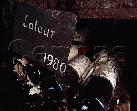 Bottles of Chteau Latour 1980 in the personal cellar of Jacques Seysses owner of Domaine Dujac MoreyStDenis Cte dOr France