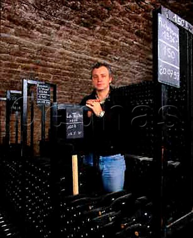 Henri Roch in the bottle ageing cellar at   Domaine de la RomaneConti   VosneRomane Cte dOr France