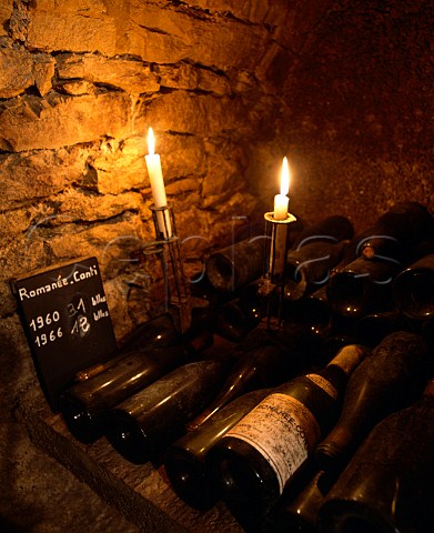 Bottles of 1960 and 1966 RomaneConti in the wine   library of Domaine de la RomaneConti   VosneRomane Cte dOr France