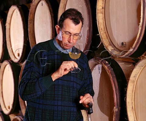 JeanFranois CocheDury checking on the   progress of his wines in barrel    Meursault Cte dOr France