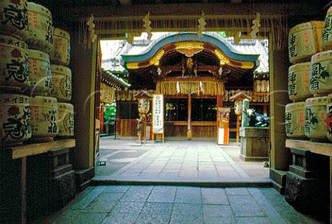 Sake Barrels at the entrance to the   Temple Kyoto Japan