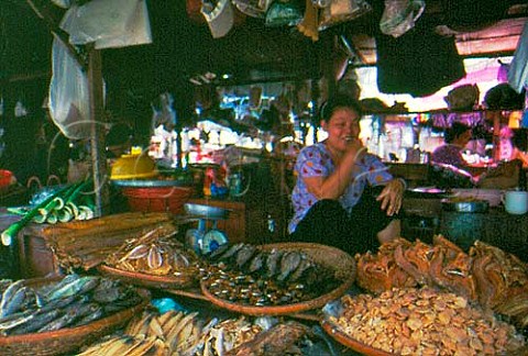 Dried fish for sale in market Saigon   Vietnam