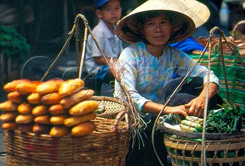 White bread on sale Cho Lon Market   Saigon Vietnam