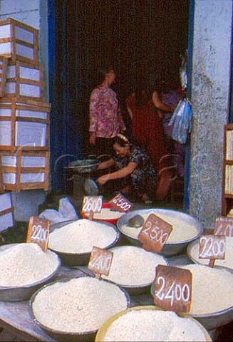 Rice for sale in Cho Lon Market Saigon   Vietnam