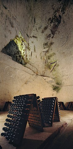 Pupitres in one of the crayres  4th century GalloRoman chalk quarries of   Champagne Ruinart Reims Marne France