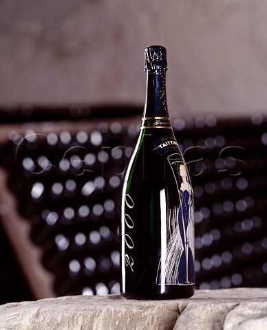 The special Millennium Magnum of   Champagne Taittinger in their cellars in the crayres   4th century GalloRoman chalk quarries beneath   Reims Marne France