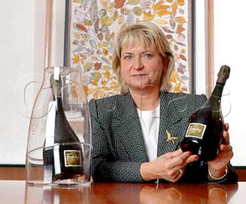Carol Duval of Champagne DuvalLeroy with her new   Prestige Cuve Femme de Champagne in its   presentation ice bucket Vertus Marne France