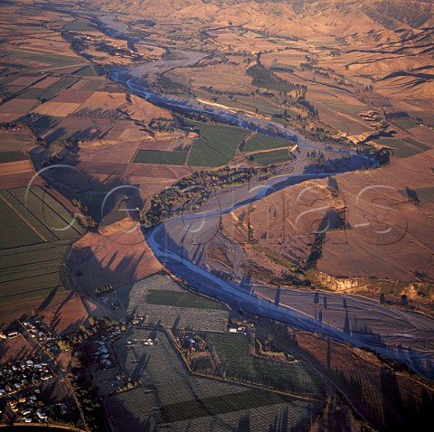 Aerial view of the Awatere Valley with   top to bottom vineyards of Villa Maria  The Crossings Babich and Saint Clair  Marlborough New Zealand