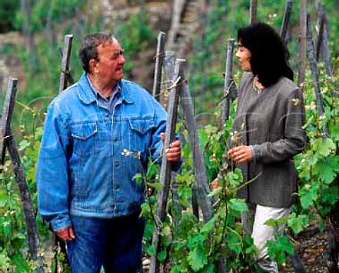 Georges Vernay with his daughter Christine in their   Viognier vines on the Coteau de Vernon from which   are made their top wine   Condrieu Rhne France
