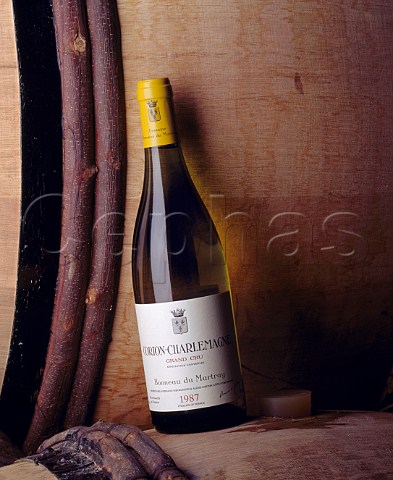 Bottle of 1987 CortonCharlemagne in the   barrel cellar of Domaine Bonneau du Martray   PernandVergelesses Cte dOr France Cte de Beaune Grand Cru