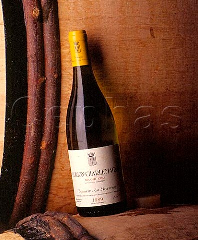 Bottle of 1989 CortonCharlemagne in the   barrel cellar of Domaine Bonneau du Martray   PernandVergelesses Cte dOr France Cte de Beaune Grand Cru