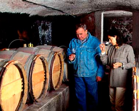 Georges Vernay and his daughter Christine taste   their Hermitage from barrel  Domaine Georges Vernay Condrieu Rhne France