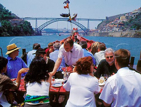 Hospitality aboard a Barco Rabelo after the annual race StJohns Day  June 24 on the River Douro at Porto Portugal
