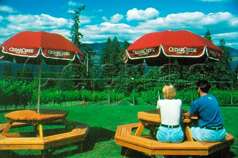 Tourists on the terrace of Cedar Creek   Winery Kelowna British Columbia Canada  Okanagan Valley