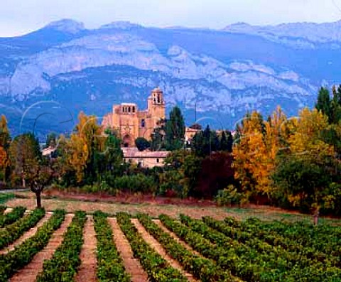 Church at Leza with the Sierra de Cantabria beyond   Alava Spain   Rioja Alavesa