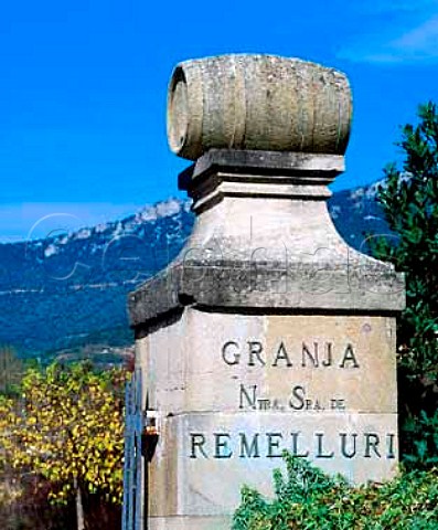 Pillar at entrance to the Remelluri estate  Labastida Alava Spain  Rioja Alavesa