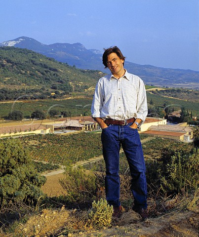 Telmo Rodrguez winemaker and viticulturist   above the bodegas of Remelluri estate   Labastida Alava Spain   Rioja Alavesa