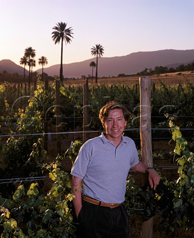Jos Ignacio Cancino winemaker in La Palmera   vineyard of Via la Rosa  named after the ancient   palm forest next to which it is planted in the   Cachapoal Valley Chile   Rapel Valley