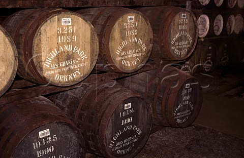 Whisky barrels in Highland Park  distillery Orkney Scotland