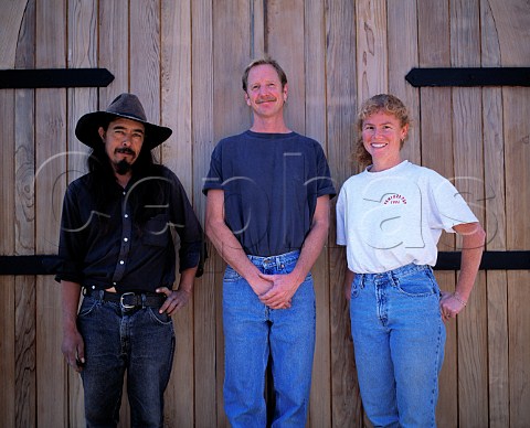 Left to right  Ventura Albor vineyard manager   Tony Britton cellar master Susan Miles enologist   Marimar Torres Winery Sebastopol Sonoma Co   California