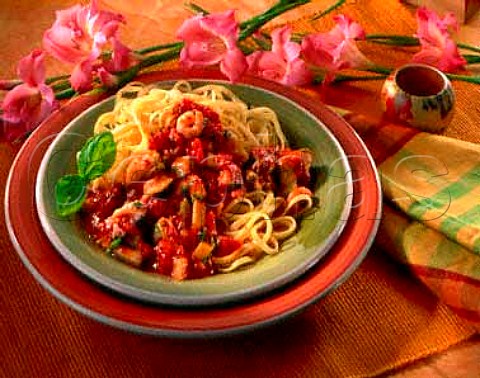 Italy Tagliatelle with a seafood and tomato sauce