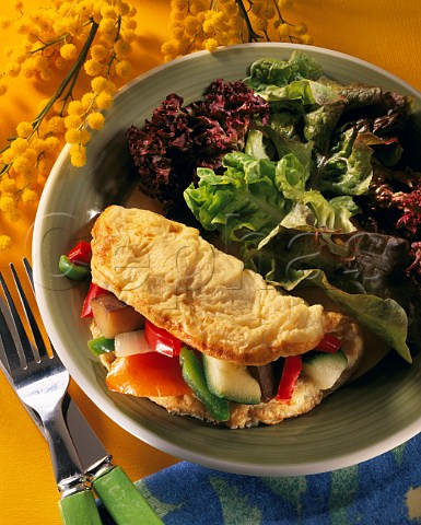 Egg Mediterranean vegetable omelette with green   salad