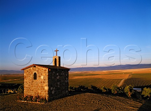 Sunrise over the chapel modelled on the Hermitage   Chapel above Mike Sauers Red Willow Vineyard The   peak of 12276 feet Mount Adams can just be seen in   the distance   Yakima Co Washington USA   Yakima Valley AVA