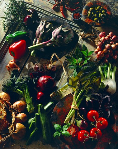 Assorted vegetables with herbs and olive oil