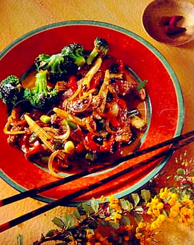 Beef Stirfried beef and vegetables in black bean   sauce