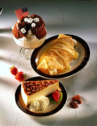 Pecan nut cheesecake Chocolate muffin and  marshmallows and banana pancake